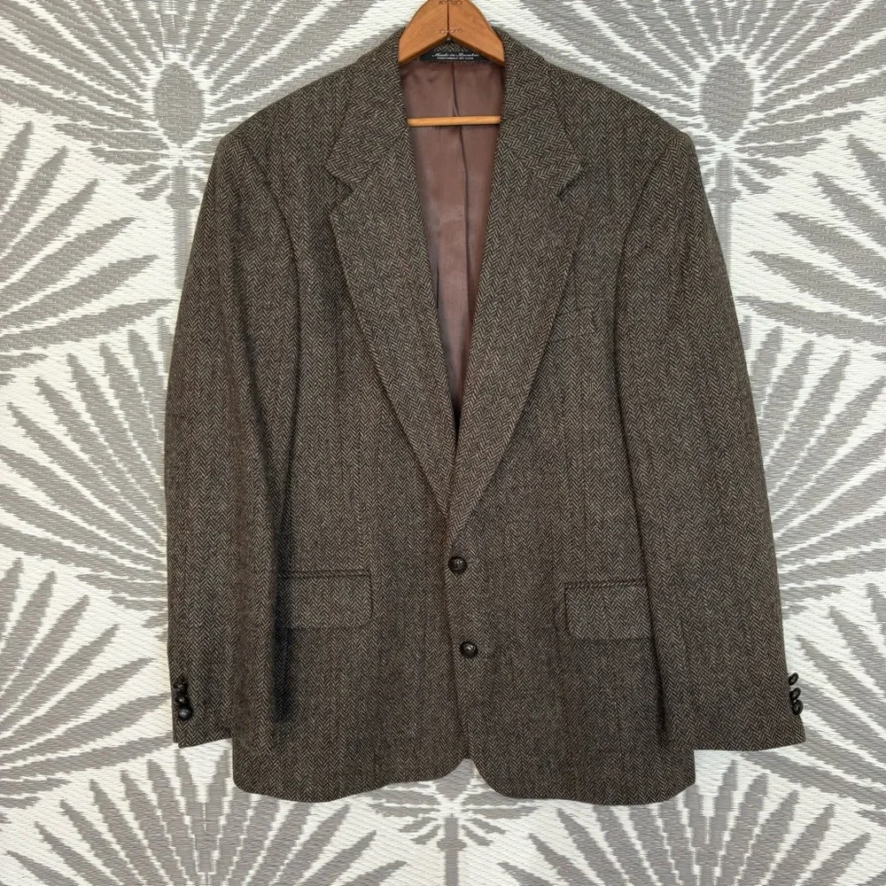 Vtg Wool Herringbone Blazer Jacket men’s Sz 42R Gray Tweed Multicolor Fleck